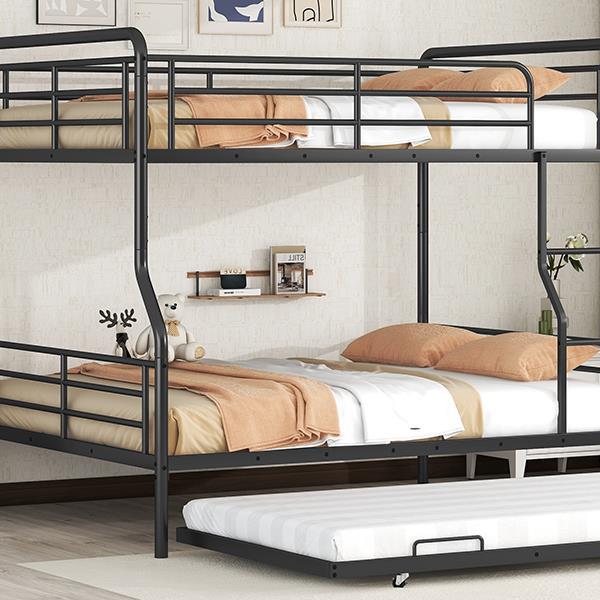 Full XL Over Queen Metal Bunk Bed with Twin Size Trundle, Black