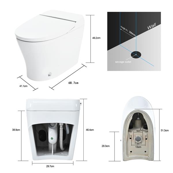 Heated Seat Smart Toilet  without Bidet, Upmarket Compact Dual Flush Toilet 1/1.28 GPF, Tank less toilet with Adjustable Temp Heated Seat, Foot sensor Flush, White Night Light, Knob Control, Power Out