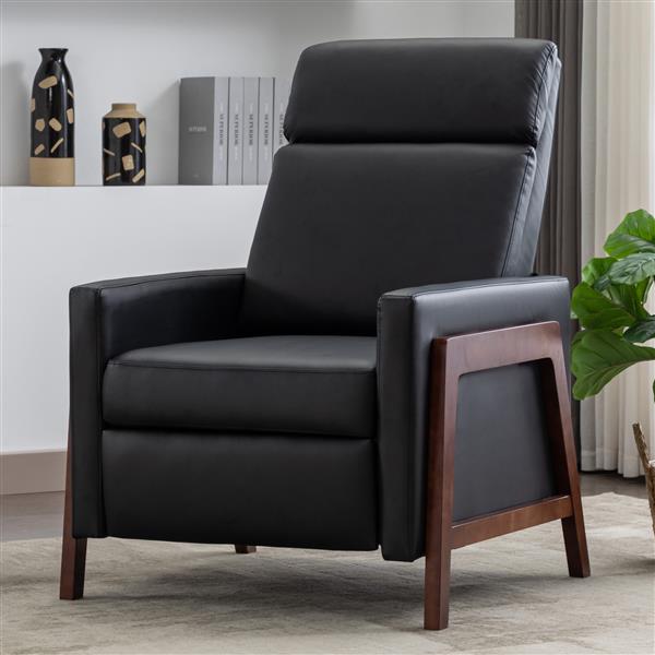 Wood-Framed PU Leather Recliner Chair Adjustable Home Theater Seating with Thick Seat Cushion and Backrest Modern Living Room Recliners, Black