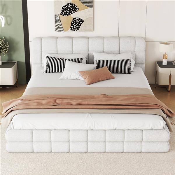 Queen Size Upholstered Platform Bed, White