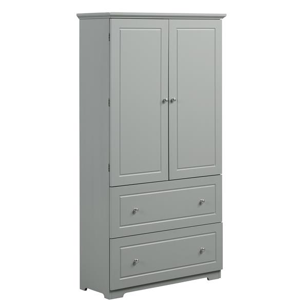 Wide Bathroom Storage Cabinet, Freestanding Storage Cabinet with Two Drawers and Adjustable Shelf, MDF Board with Painted Finish, Grey