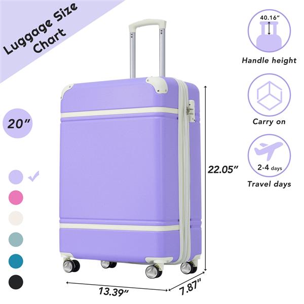 20 IN Luggage 1 Piece with TSA lock , Lightweight Suitcase Spinner Wheels,Carry on Vintage Luggage,Purple