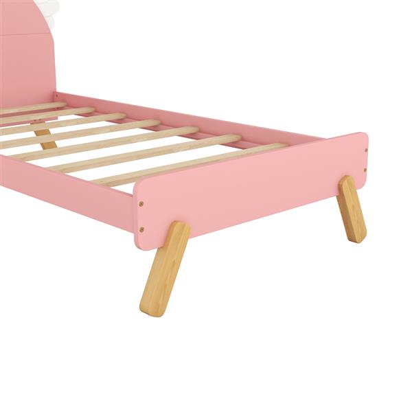 Wooden Cute Bed With Unicorn Shape Headboard,Twin Size Platform Bed,Pink