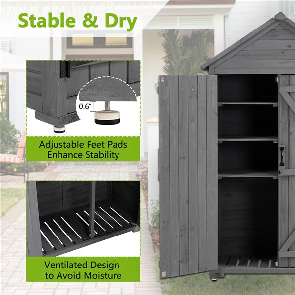 Outdoor Storage Cabinet, Garden Wood Tool Shed, Outside Wooden Shed Closet with Shelves and Latch for Yard 39.56"x 22.04"x 68.89"