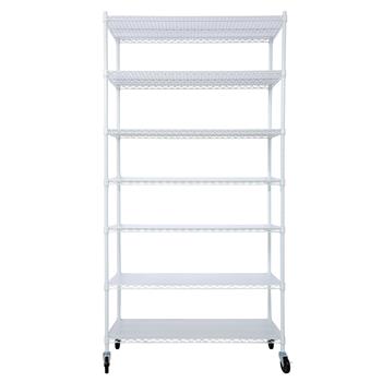 7 Tier Metal Shelf Wire Shelving Unit, 2450lbs Heavy Duty Adjustable Storage Rack with Wheels & Shelf Liners for Closet Kitchen Garage Basement Commercial Shelving - 81.5\\" H x 48\\" L x 18\\" D white