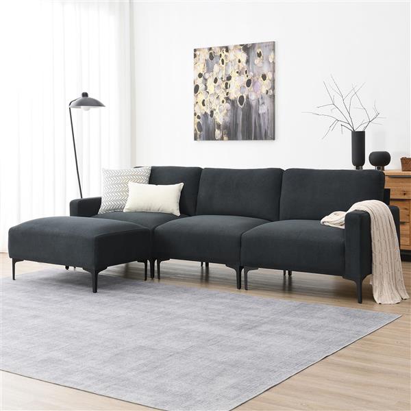 [VIDEO provided] [New] 103.5*59" Modern L-shaped Sectional Sofa, 4-seat Velvet Fabric Couch Set with Convertible Ottoman,Freely Combinable Sofa for Living Room, Apartment, Office,Apartment,2 Colors