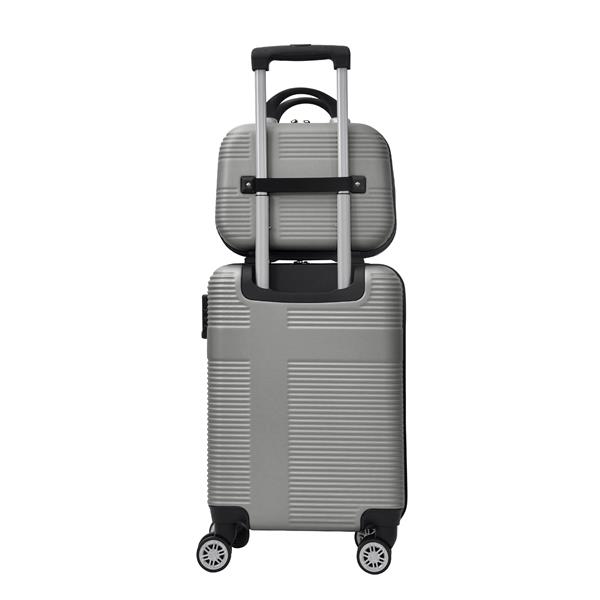 Luggage 4 Piece Set with Spinner Wheels, Hardshell Lightweight Suitcase with TSA Lock,Checked Luggage,Silver+Gray(12/20/24/28in)