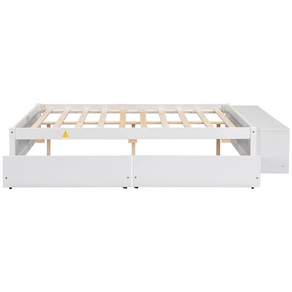 Full Size Bed with Storage Case, 2 Storage drawers, Lengthwise Support Slat,White