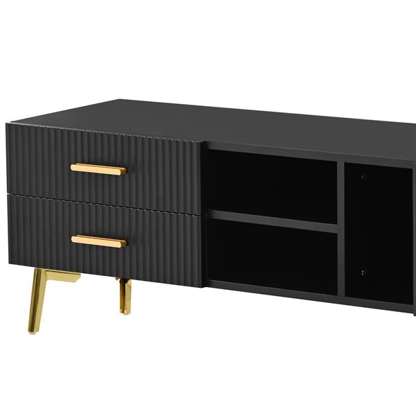 Modern TV Stand with 5 Champagne legs - Durable, stylish, spacious, versatile storage TVS up to 77" (Black)