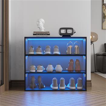 Black Glass Door Shoe Box Shoe Storage Cabinet  With RGB Led Light