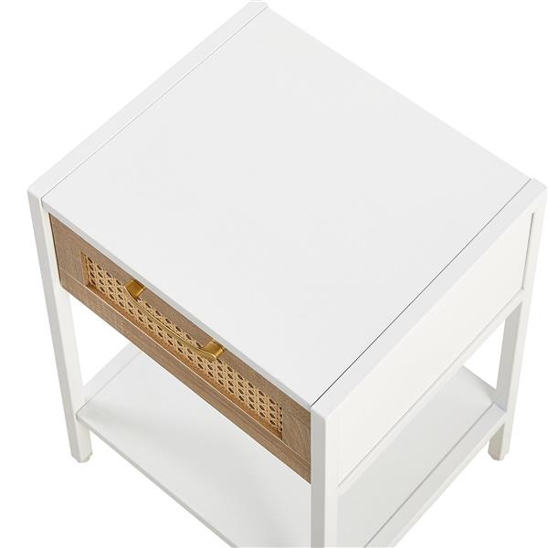 15.74" Rattan End table with  drawer, Modern nightstand, metal legs,side table for living room, bedroom,white(1 pc)