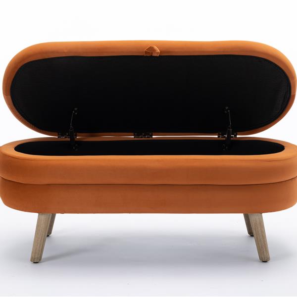 036-Velvet Fabric Storage Bench Bedroom Bench With Wood Legs For Living Room Bedroom Indoor,Orange