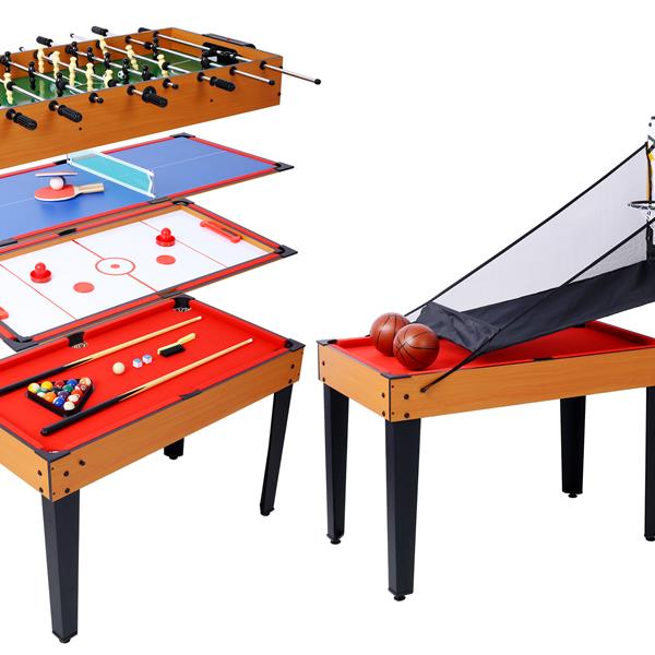 5-in-1 Multi-Game Table - Billiards, Push Hockey, Foosball, Ping Pong, and Basketball  brown/red