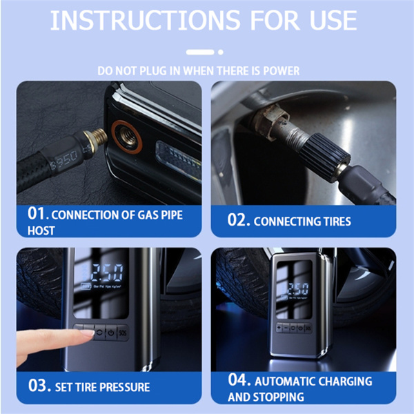 Mini Tire Inflator Tire Car Air Compressor LED Digital Display Air Compressor LED Lighting Can Be Used As A Power Bank: Use A 4000mAh Wireless Tire Inflator to Inflate Your Car/Motorcycle Tires/Bicycl