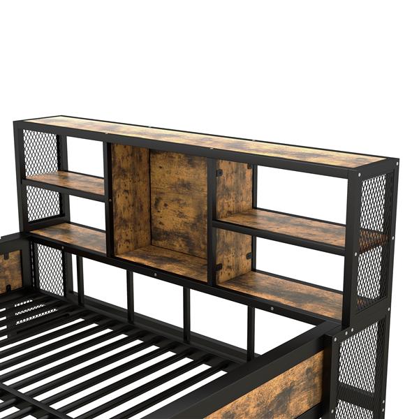 Full Size Cabin Daybed with Storage Shelves, Metal