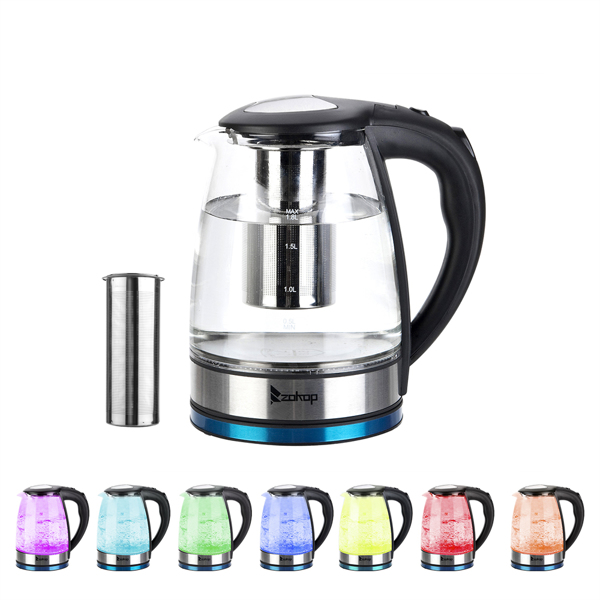 ZOKOP HD-1861-A 110V 1500W 1.8L Electric Glass Kettle US Plug