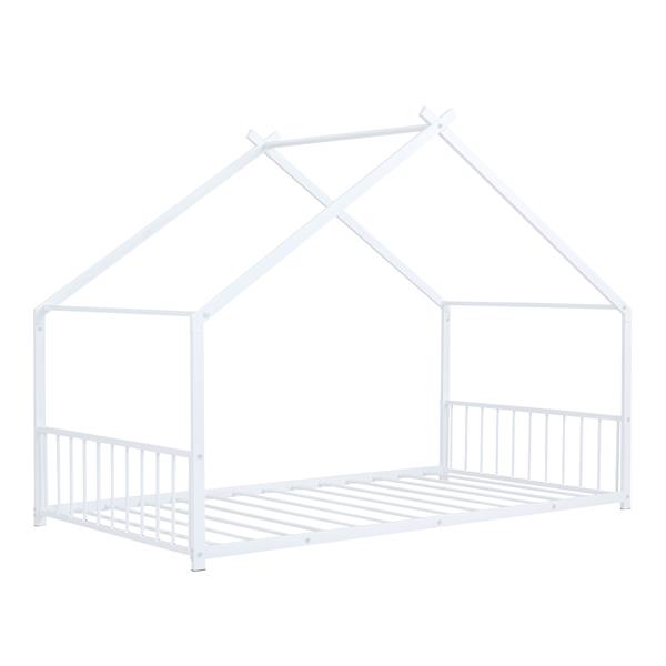 Twin Size Metal House Bed, White