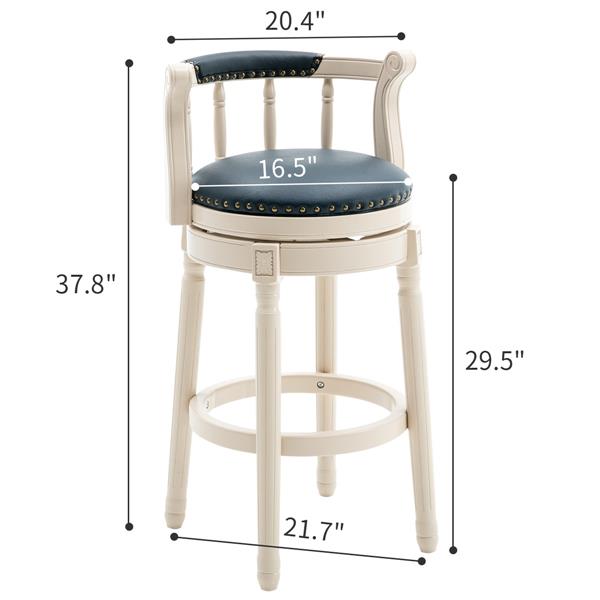 Bar Stools Seat Height 29.5'' Leather Wooden Bar Stools(WHITE-BLUE 1pc)