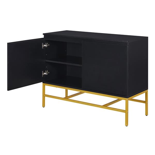 Minimalist & Luxury Cabinet Two Door Sideboard with Gold Metal Legs for Living Room, Dining Room (Black)