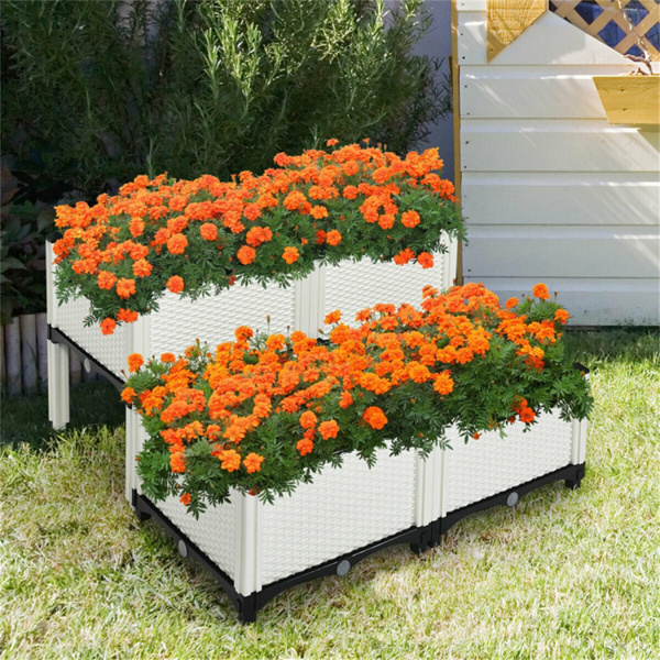 4PCS Elevated Planting Box White  ﻿