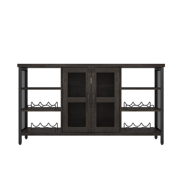 Industrial Wine Bar Cabinet, Liquor Storage Credenza, Sideboard with Wine Racks & Stemware Holder (Dark Grey, 55.12''w x 13.78''d x 30.31' ' h)