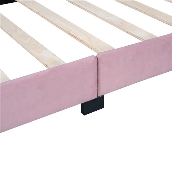 Twin Size Upholstered Velvet Platform Bed with Shell-Shaped Headboard, Pink