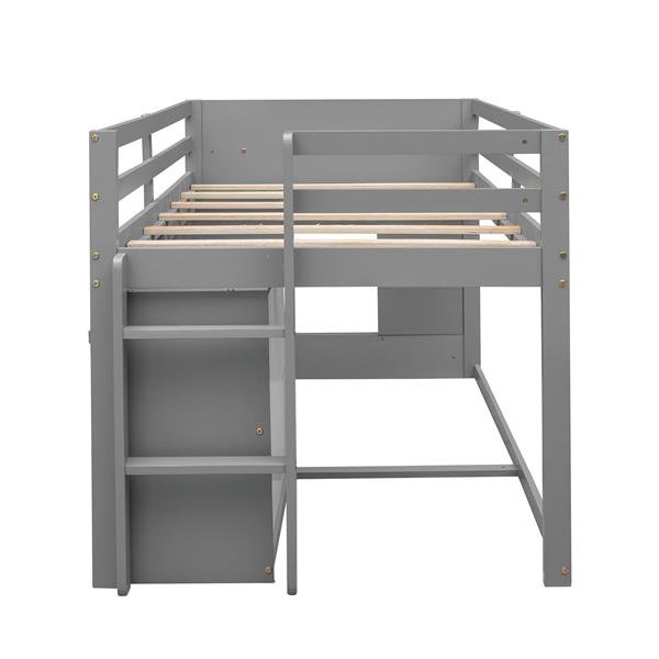 Twin Size Loft Bed with Cabinet and Shelf - Gray