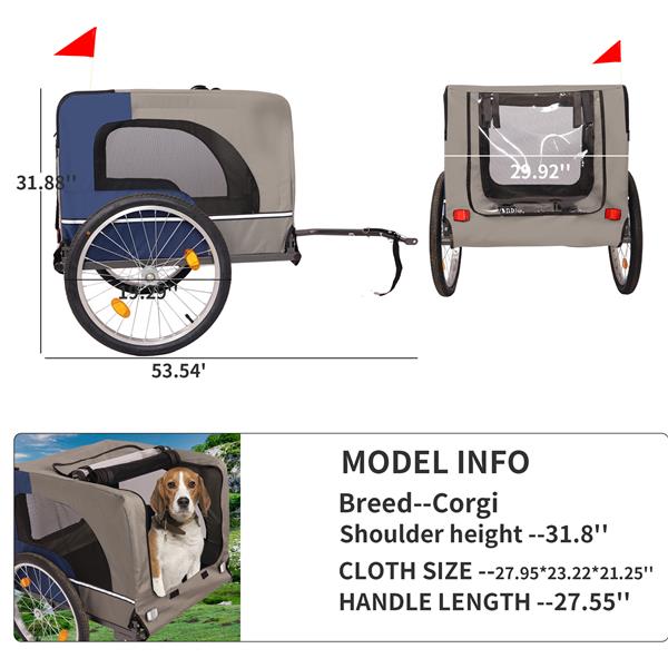 Dog Bike Trailer, Breathable Mesh Dog Cart with 3 Entrances, Safety Flag, 8 Reflectors, Folding Pet Carrier Wagon with 20 Inch Wheels, Bicycle Carrier for Medium and Small Sized Dogs