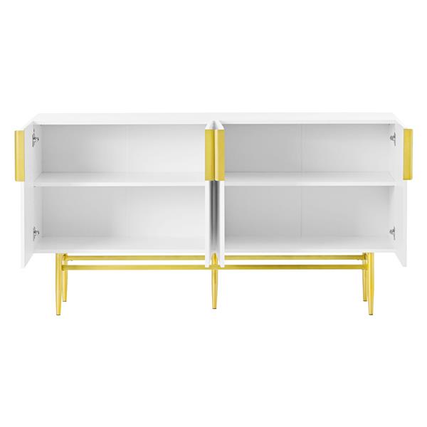 Modern Elegant 4-door Sideboard Gold Metal Handle Buffet Cabinet for Dining Room, Living Room, Bedroom, Hallway (White)