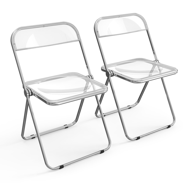 2pcs Foldable Patio Plastic Folding Chairs White Transparent