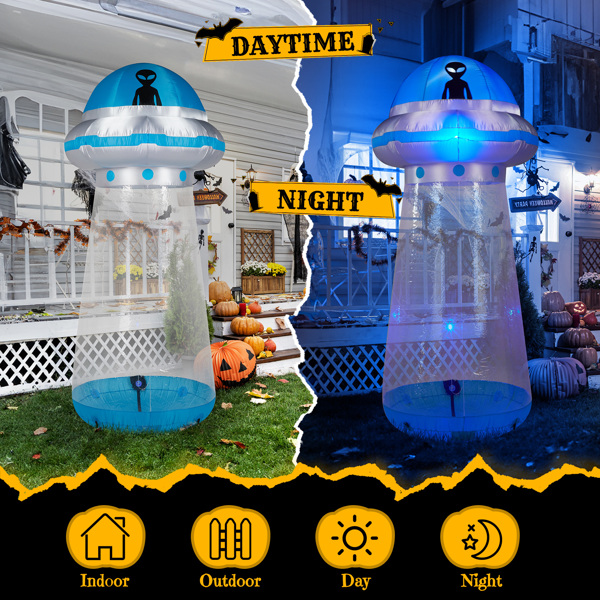 8.8 FT Halloween Inflatable UFO Yard Decoration, Fun Tall Blow up Yard Decor with Built-in LED Lights and Stand Inside Design for Holiday Party Yard Lawn Garden Decor Indoor Outdoor