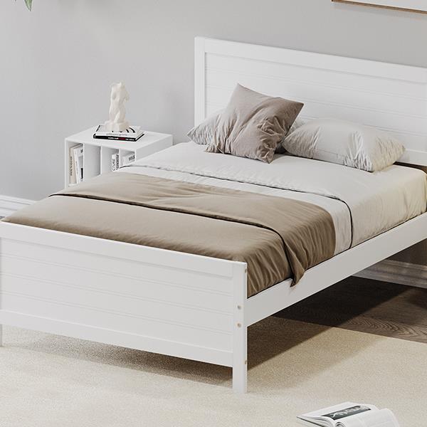 Wood Platform Bed Frame with Headboard, Mattress Foundation with Wood Slat Support, No Box Spring Needed, Full Size, White