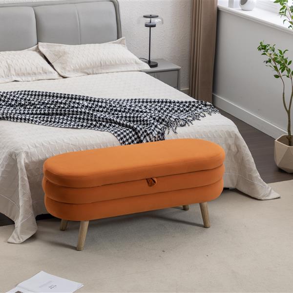 036-Velvet Fabric Storage Bench Bedroom Bench With Wood Legs For Living Room Bedroom Indoor,Orange