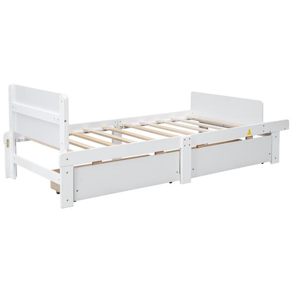 Twin Bed with Footboard Bench,2 drawers,White