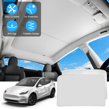 UV Protection Sunshade Roof Fit For Tesla Model Y Sunroof Window Installation Heat Blocking Anti-Sag Sunroof Shade Foldable Portable UV Reflector Fit For Model Y 2020-2024（No shipments on weekends）