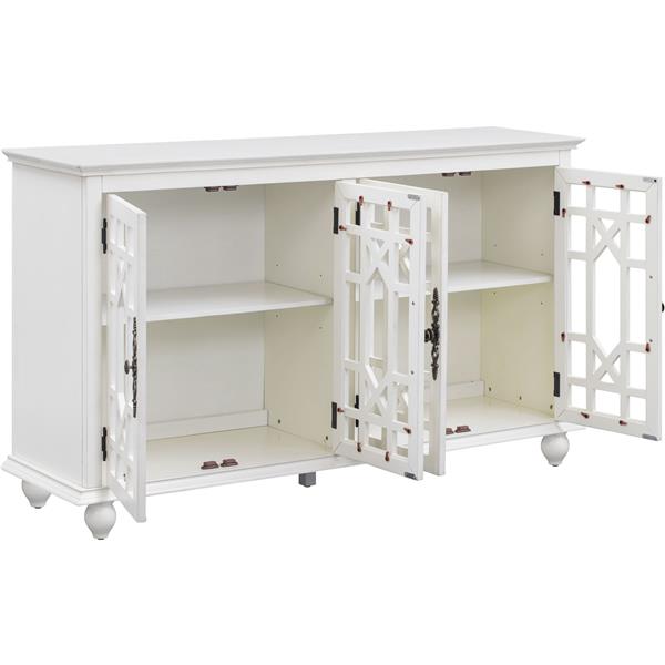 Sideboard with Adjustable Height Shelves, Metal Handles, and 4 Doors for Living Room, Bedroom, and Hallway (Antique White)