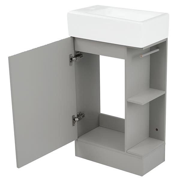 18.6" Bathroom Vanity with Sink, Bathroom Vanity Cabinet with Two-tier Shelf, Left or Right Orientation, Grey