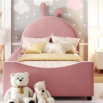 Twin Size Upholstered Daybed with Rabbit Ear Shaped Headboard, Pink