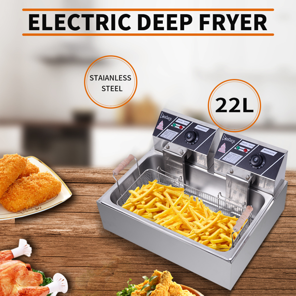 【Replace the old encoding 82308600】Eh83O 110V Oil Consumption 12.7Qt/12L Oil Pan Total Capacity 23.26Qt/22L Stainless Steel Large Single-Cylinder Electric Fryer 5000W Max