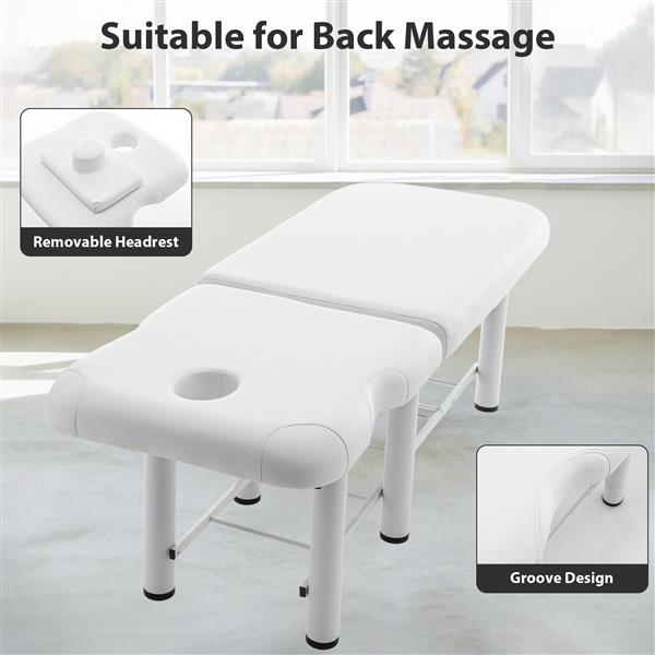 Professioanl Massage Table , Backrest Adjustable, Removable Headrest, Bottom Shelf Storage , Memory Foam Layer Salon Bed,White