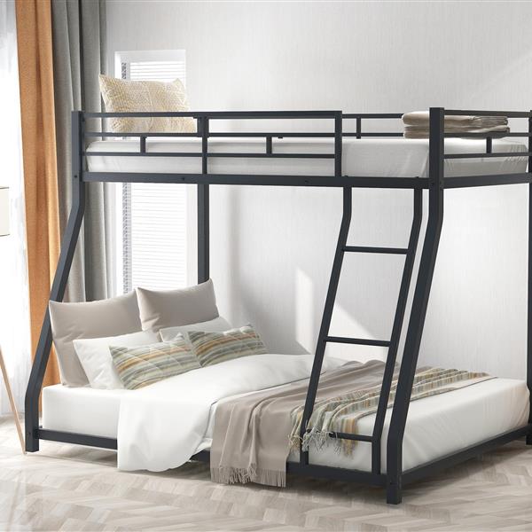 Metal Floor Bunk Bed, Twin over Full,Black