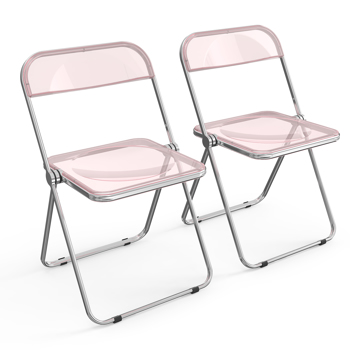 2pcs Foldable Patio Plastic Folding Chairs Pink Transparent