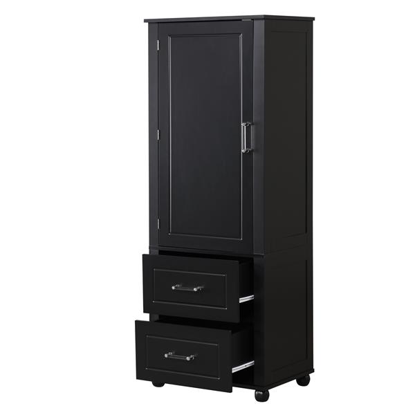 Tall Bathroom Storage Cabinet, Freestanding Storage Cabinet with Two Drawers and Adjustable Shelf, MDF Board with Painted Finish, Black