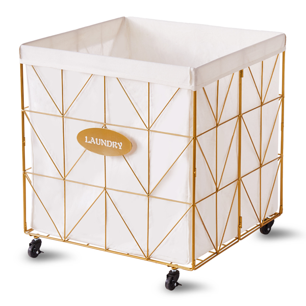 Laundry Baskets,Collapsible Laundry Basket with Wheels,Removable Lined for Easy Cleaning Storage Basket,Sturdy Metal Frame for Clothes Storage for Living Room (210L-LD-Gold)