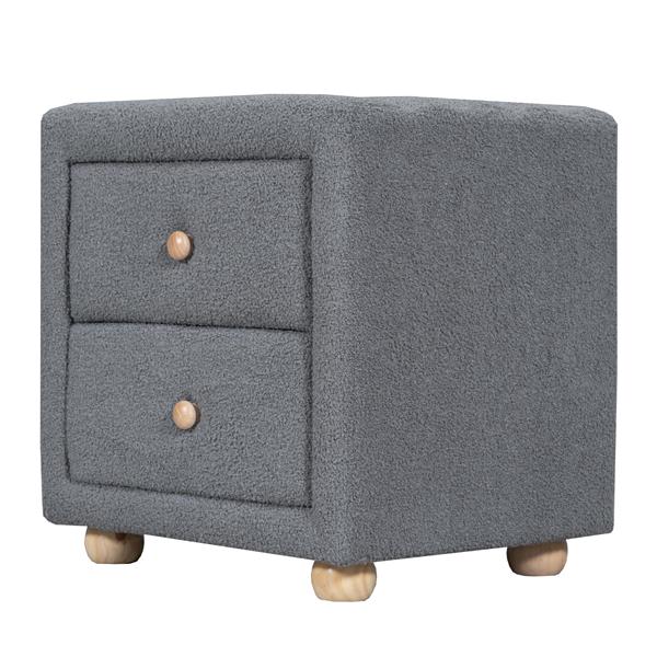 Teddy Fleece Nightstand with 2 Drawers, Gray