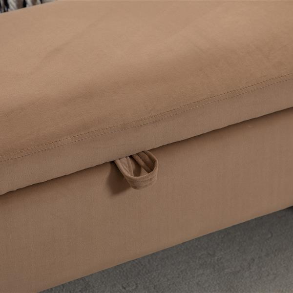 032-Velvet Fabric Storage Bench Bedroom Bench With Gold Metal Trim Strip For Living Room Bedroom Indoor,Coffee