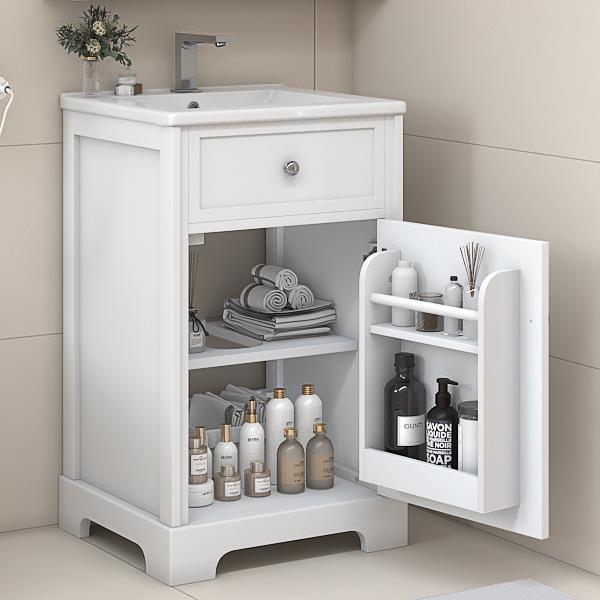 20" Bathroom Vanity with Sink, Bathroom Cabinet with Soft Closing Door, Storage Rack and Adjustable Shelve, White