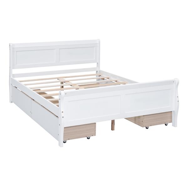 Full Size Wood Platform Bed with 4 Drawers and Streamlined Headboard & Footboard, White