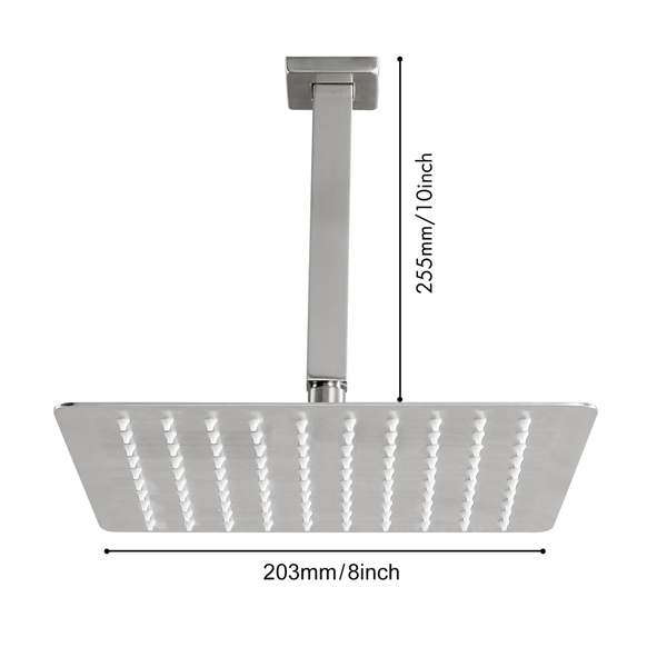 8 Inch High Pressure Rain Shower Head, 304 Stainless Steel Square Shower Head with Self-Cleaning Nozzle, Full Body Coverage