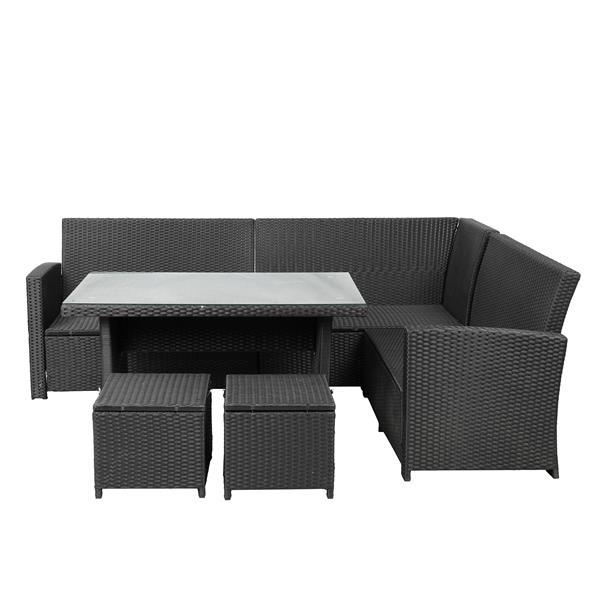 6-Piece Patio Furniture Set Outdoor Sectional Sofa with Glass Table, Ottomans for Pool, Backyard, Lawn (Black)